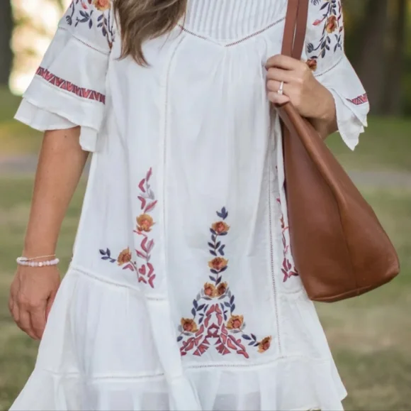 White Embroidered Dress - Free People - Picture 1 of 4